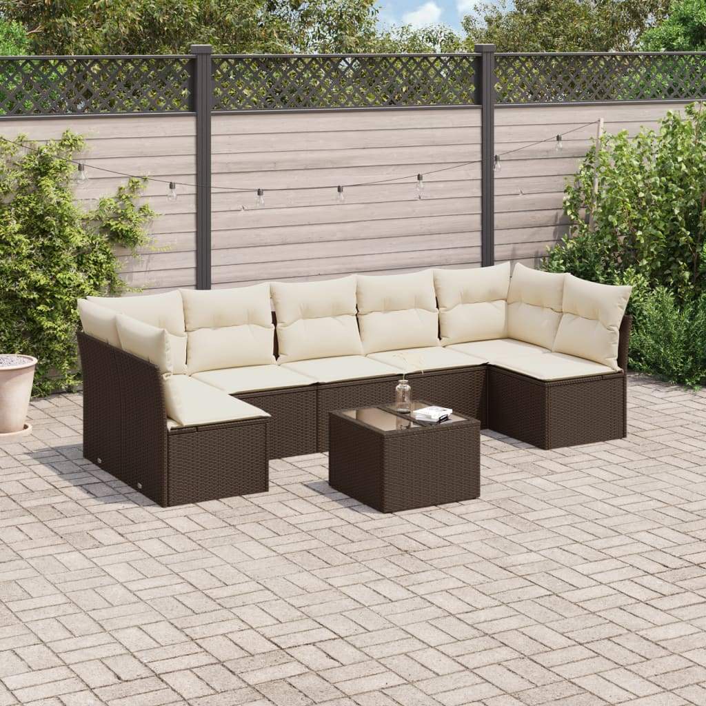 Set Divani da Giardino 8 pz con Cuscini Marrone in Polyrattan - homemem39