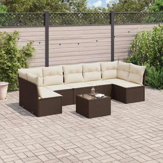 Set Divani da Giardino 8 pz con Cuscini Marrone in Polyrattan - homemem39