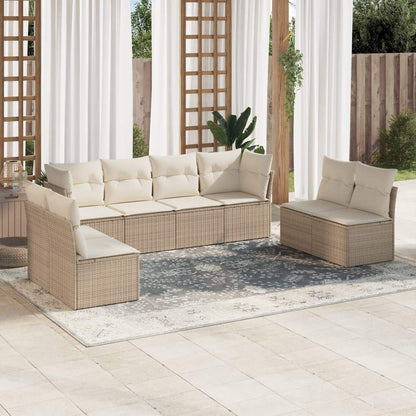 Set Divano da Giardino 8 pz con Cuscini Beige in Polyrattan - homemem39