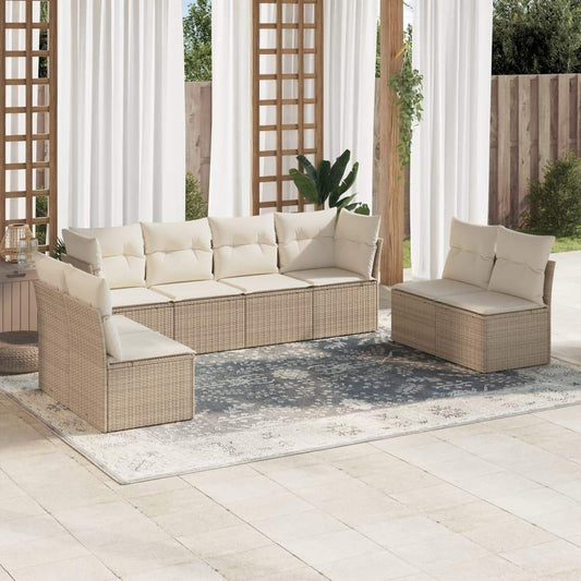 Set Divano da Giardino 8 pz con Cuscini Beige in Polyrattan - homemem39
