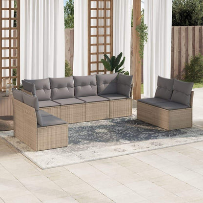 Set Divano da Giardino 8 pz con Cuscini Beige in Polyrattan - homemem39
