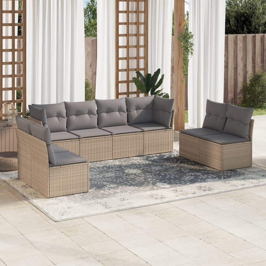 Set Divano da Giardino 8 pz con Cuscini Beige in Polyrattan - homemem39