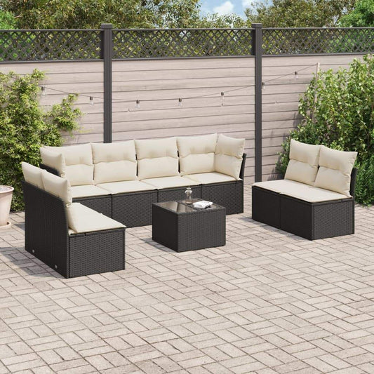 Set Divani da Giardino 9 pz con Cuscini Nero in Polyrattan - homemem39