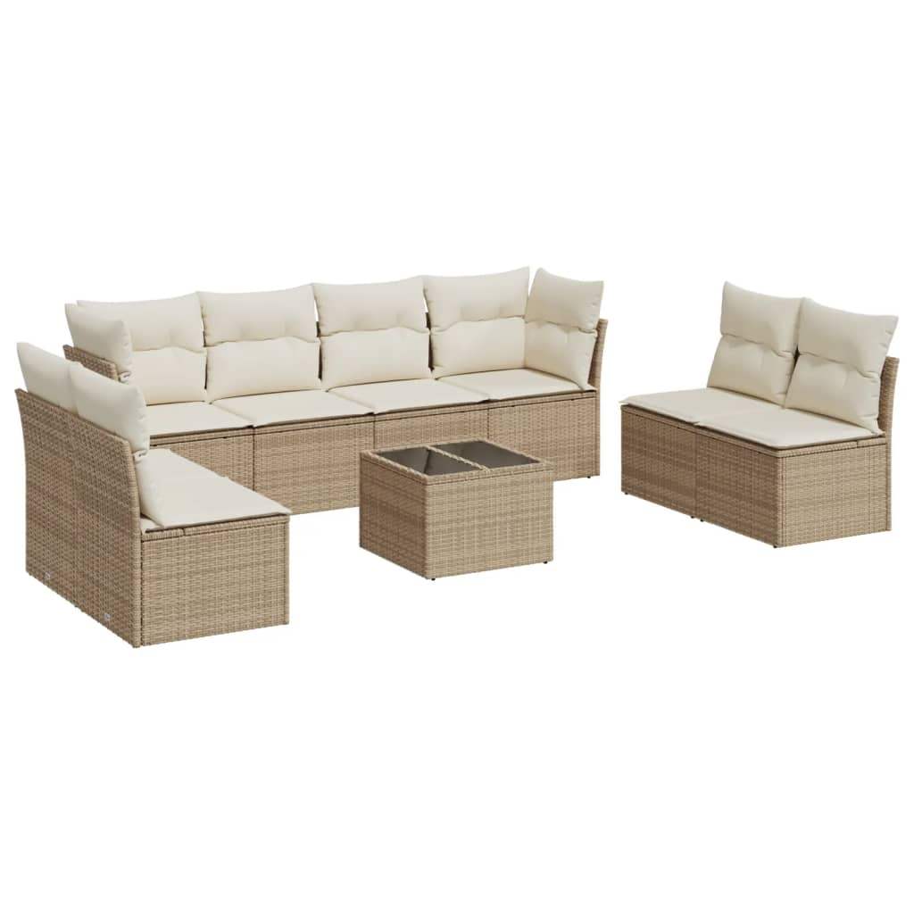 Set Divano da Giardino 9 pz con Cuscini Beige in Polyrattan - homemem39