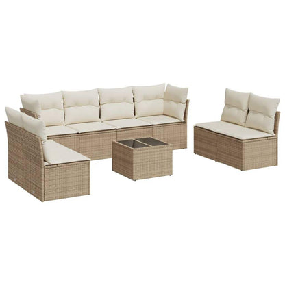 Set Divano da Giardino 9 pz con Cuscini Beige in Polyrattan - homemem39