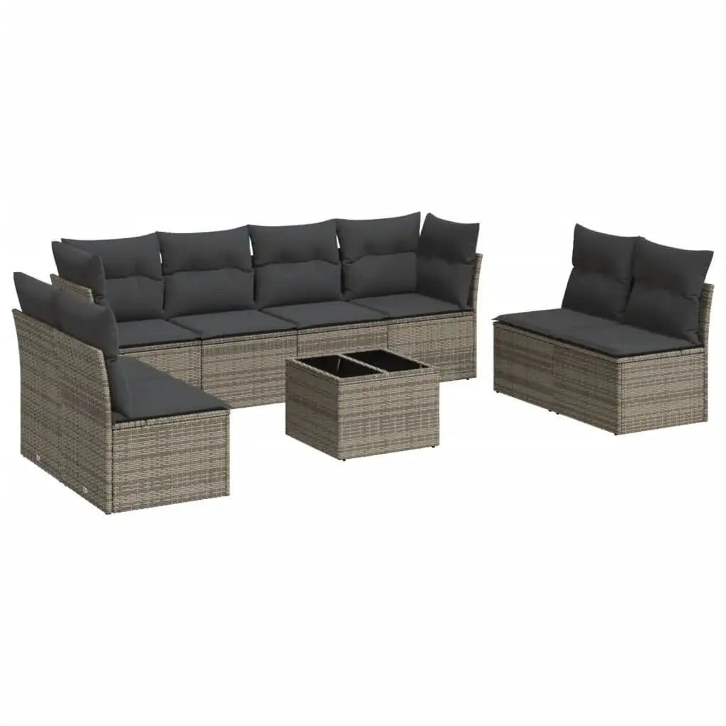 Set Divano da Giardino 9 pz con Cuscini Grigio in Polyrattan - homemem39