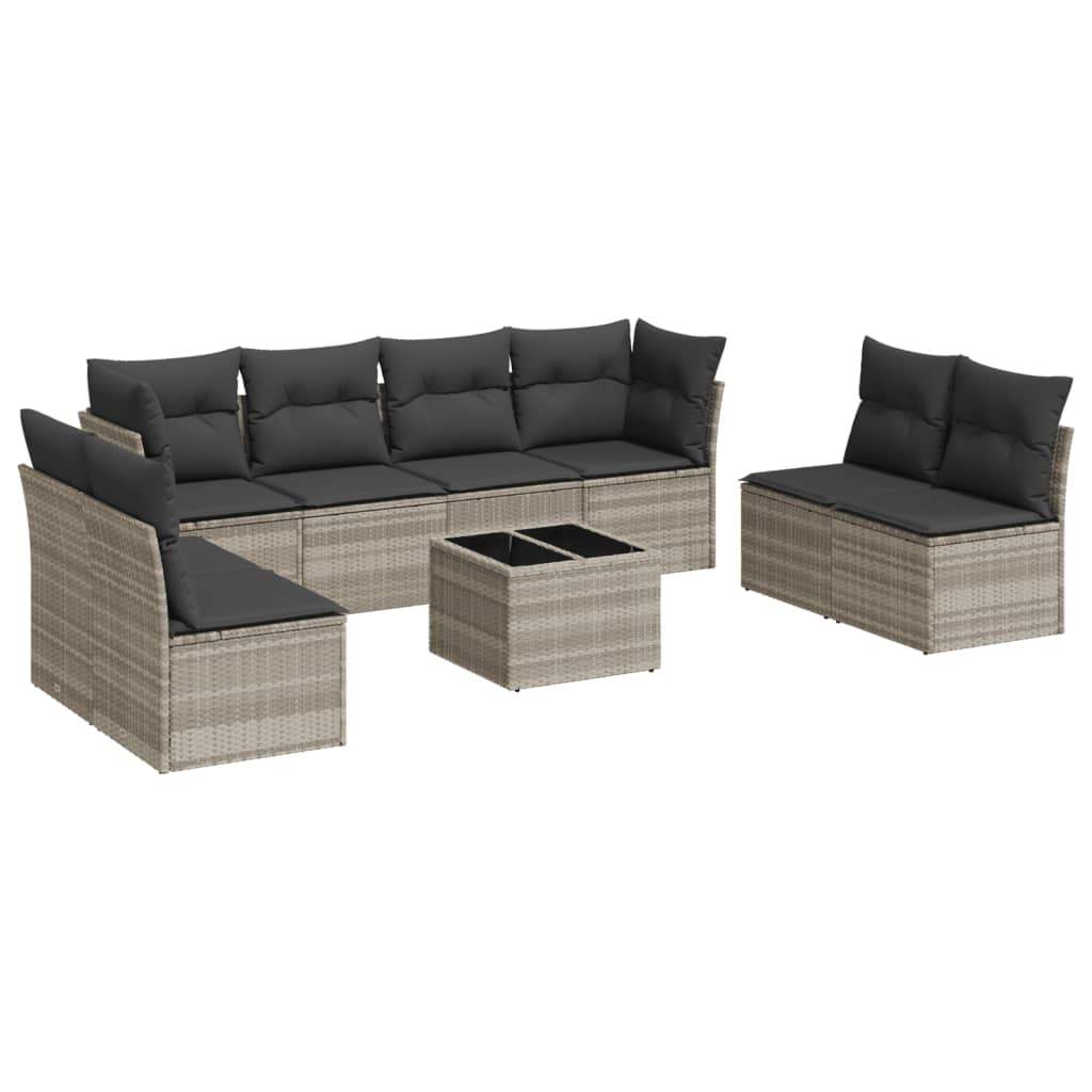 Set Divano da Giardino 9pz con Cuscini Grigio Chiaro Polyrattan - homemem39