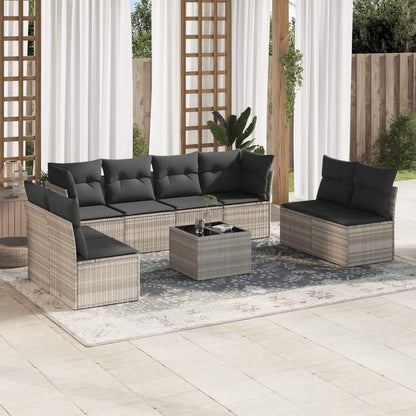 Set Divano da Giardino 9pz con Cuscini Grigio Chiaro Polyrattan - homemem39