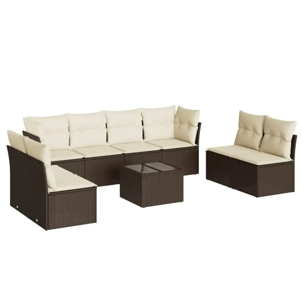 Set Divani da Giardino 9pz con Cuscini Marrone in Polyrattan - homemem39