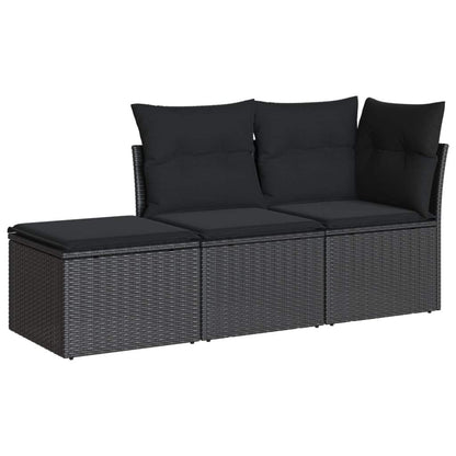 Set Divani da Giardino 3 pz con Cuscini in Polyrattan Nero - homemem39