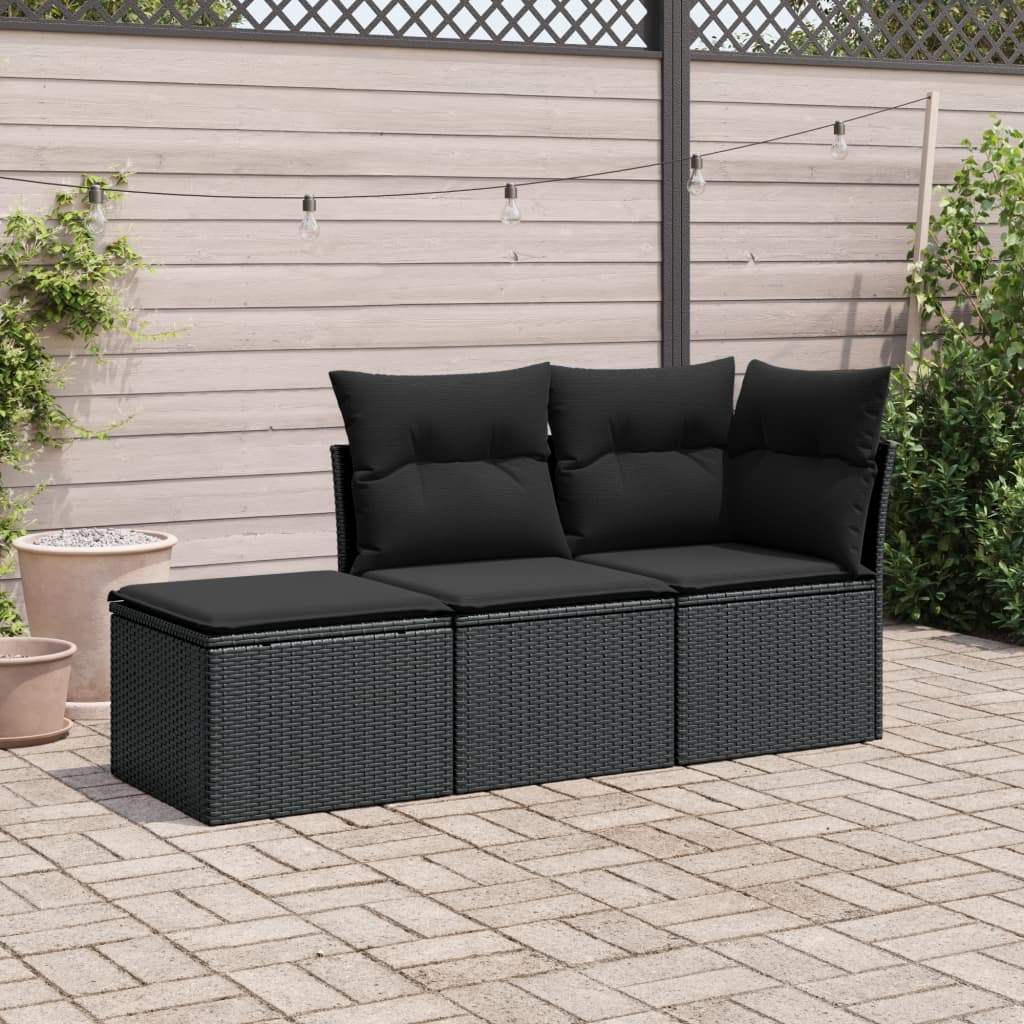 Set Divani da Giardino 3 pz con Cuscini in Polyrattan Nero - homemem39