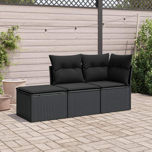 Set Divani da Giardino 3 pz con Cuscini in Polyrattan Nero - homemem39