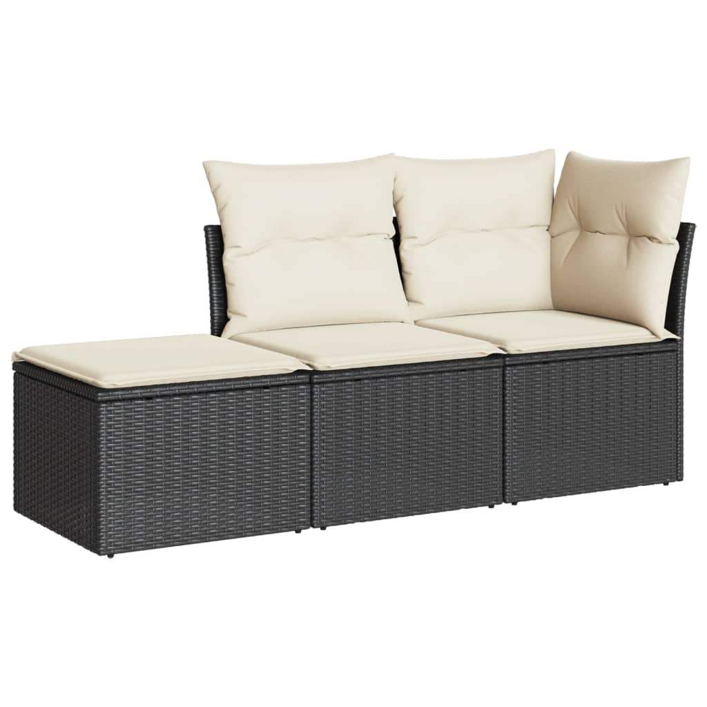 Set Divani da Giardino 3 pz con Cuscini in Polyrattan Nero - homemem39