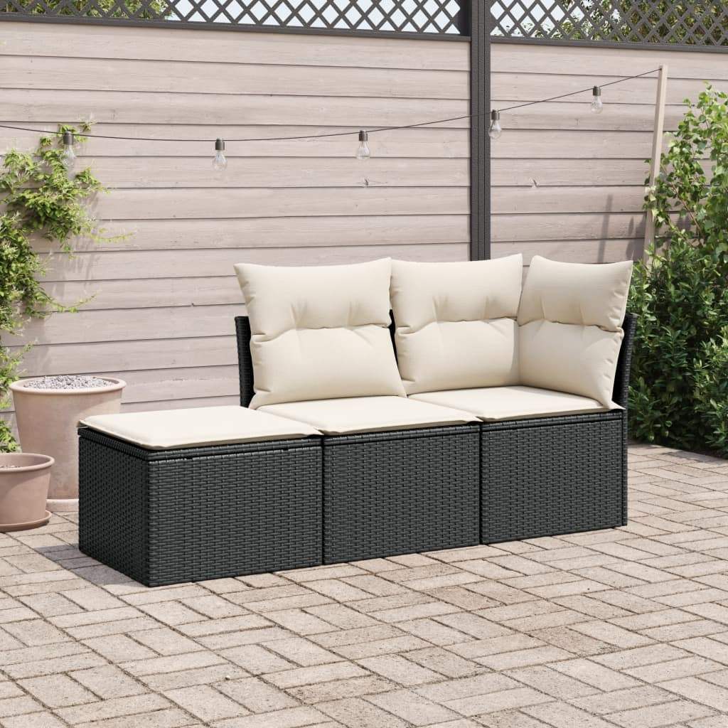 Set Divani da Giardino 3 pz con Cuscini in Polyrattan Nero - homemem39