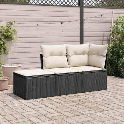 Set Divani da Giardino 3 pz con Cuscini in Polyrattan Nero - homemem39