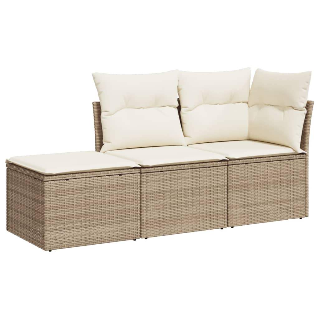 Set Divano da Giardino 3 pz con Cuscini Beige in Polyrattan - homemem39