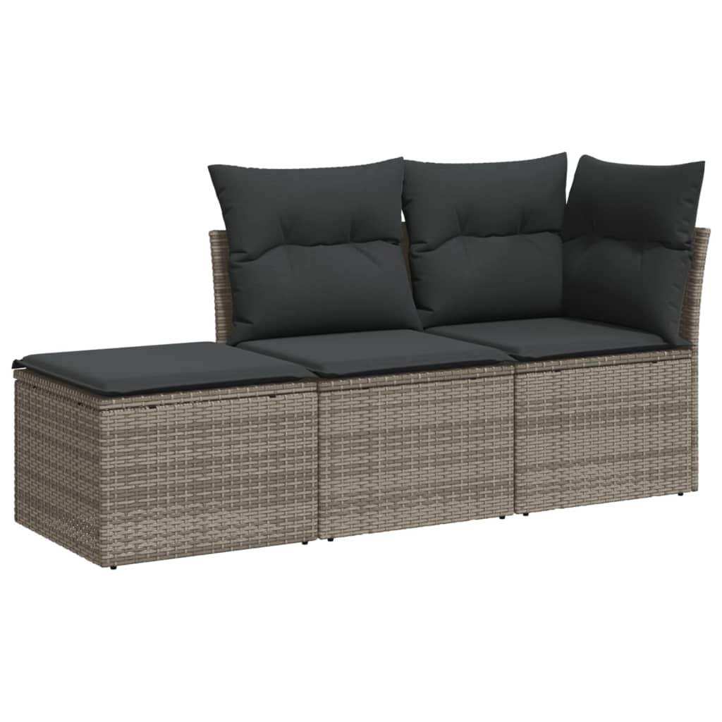 Set Divani da Giardino 3 pz con Cuscini Grigio in Polyrattan - homemem39