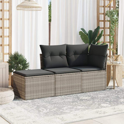 Set Divano da Giardino 3pz con Cuscini Grigio Chiaro Polyrattan - homemem39