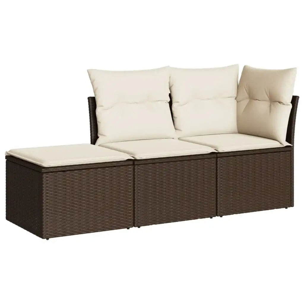 Set Divano da Giardino 3 pz con Cuscini Marrone in Polyrattan - homemem39