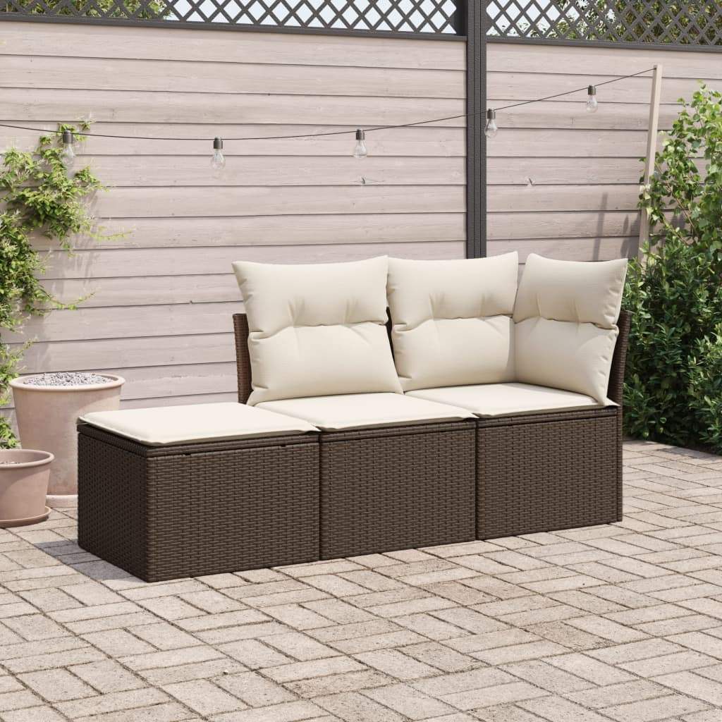 Set Divano da Giardino 3 pz con Cuscini Marrone in Polyrattan - homemem39