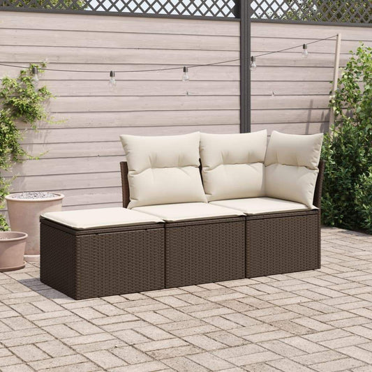 Set Divano da Giardino 3 pz con Cuscini Marrone in Polyrattan - homemem39