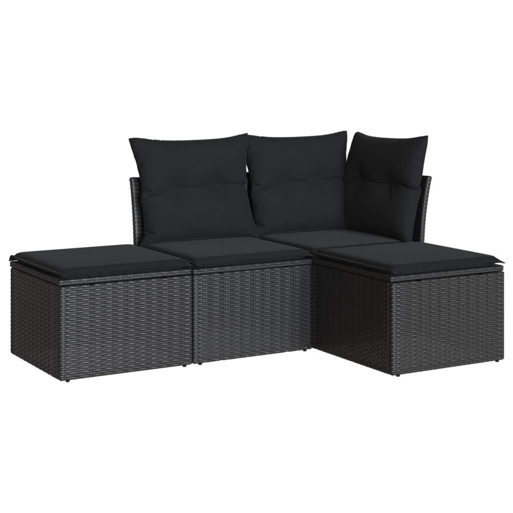 Set Divani da Giardino 4 pz con Cuscini Nero in Polyrattan - homemem39
