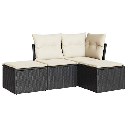 Set Divani da Giardino 4 pz con Cuscini Nero in Polyrattan
