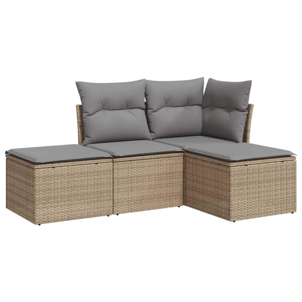 Set Divano da Giardino 4 pz con Cuscini Beige in Polyrattan - homemem39