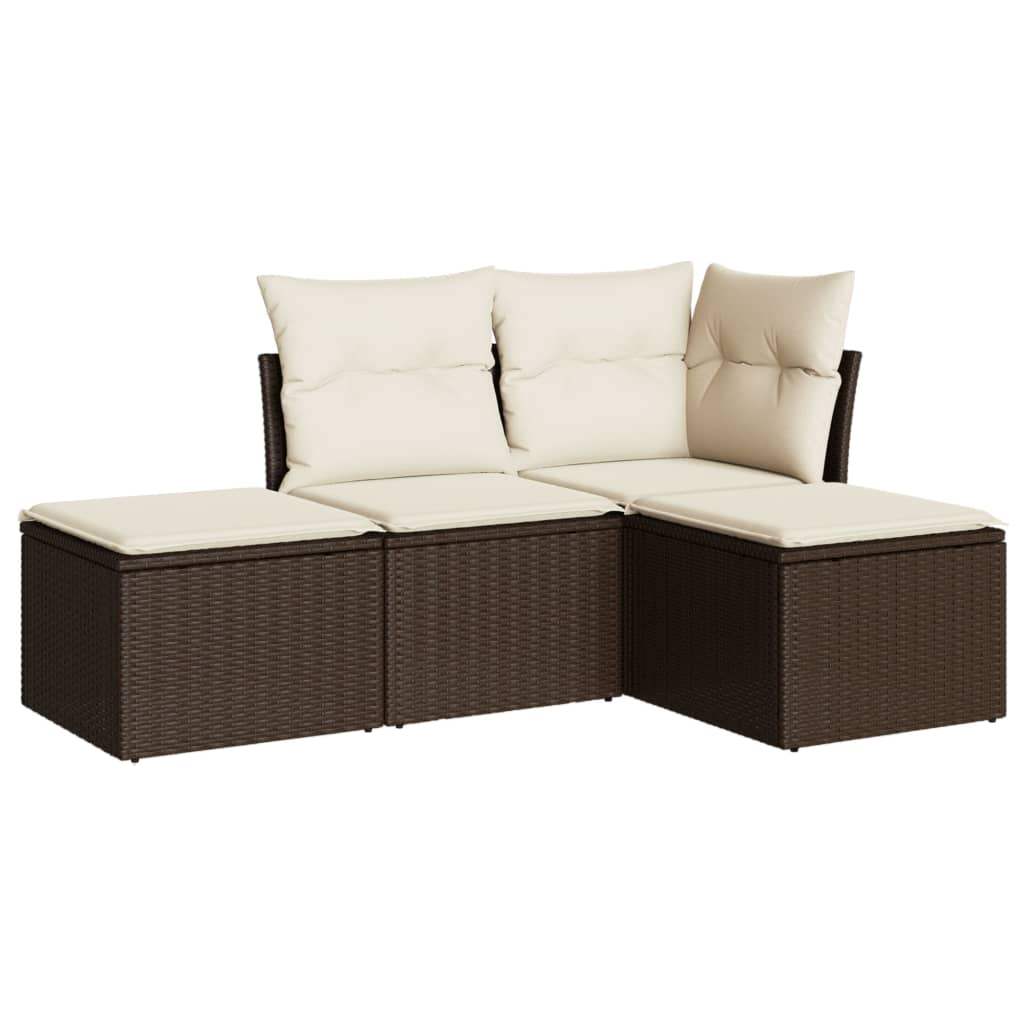 Set Divano da Giardino 4 pz con Cuscini Marrone in Polyrattan - homemem39