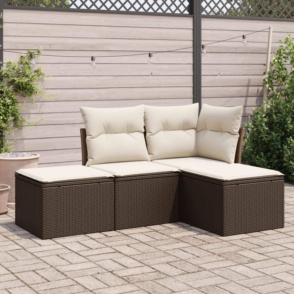 Set Divano da Giardino 4 pz con Cuscini Marrone in Polyrattan - homemem39