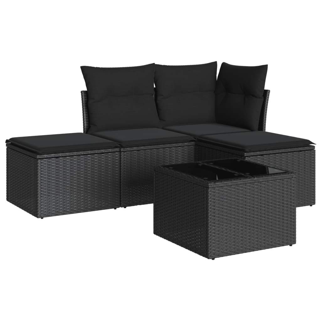 Set Divani da Giardino 5 pz con Cuscini in Polyrattan Nero - homemem39