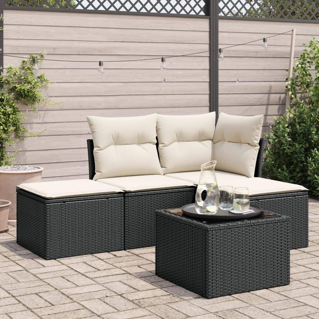 Set Divani da Giardino 5 pz con Cuscini in Polyrattan Nero - homemem39