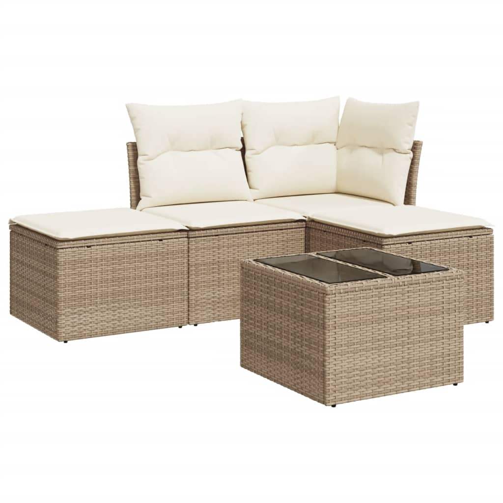 Set Divano da Giardino 5 pz con Cuscini Beige in Polyrattan - homemem39