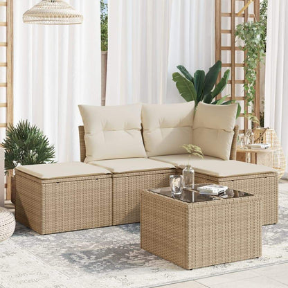 Set Divano da Giardino 5 pz con Cuscini Beige in Polyrattan - homemem39