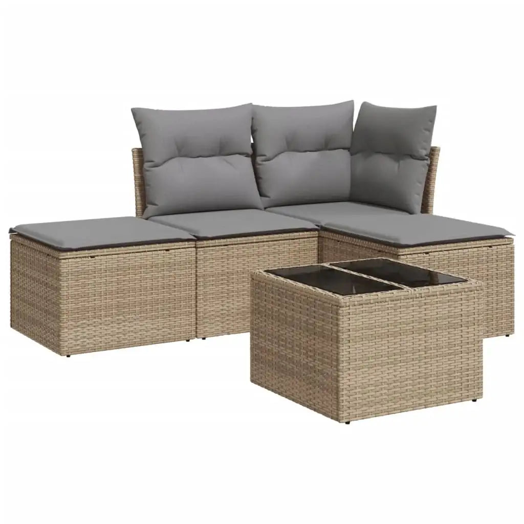 Set Divano da Giardino 5 pz con Cuscini Beige in Polyrattan - homemem39