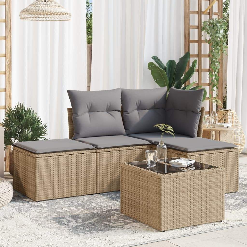 Set Divano da Giardino 5 pz con Cuscini Beige in Polyrattan - homemem39