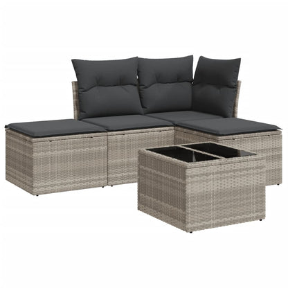 Set Divano da Giardino 5pz con Cuscini Grigio Chiaro Polyrattan