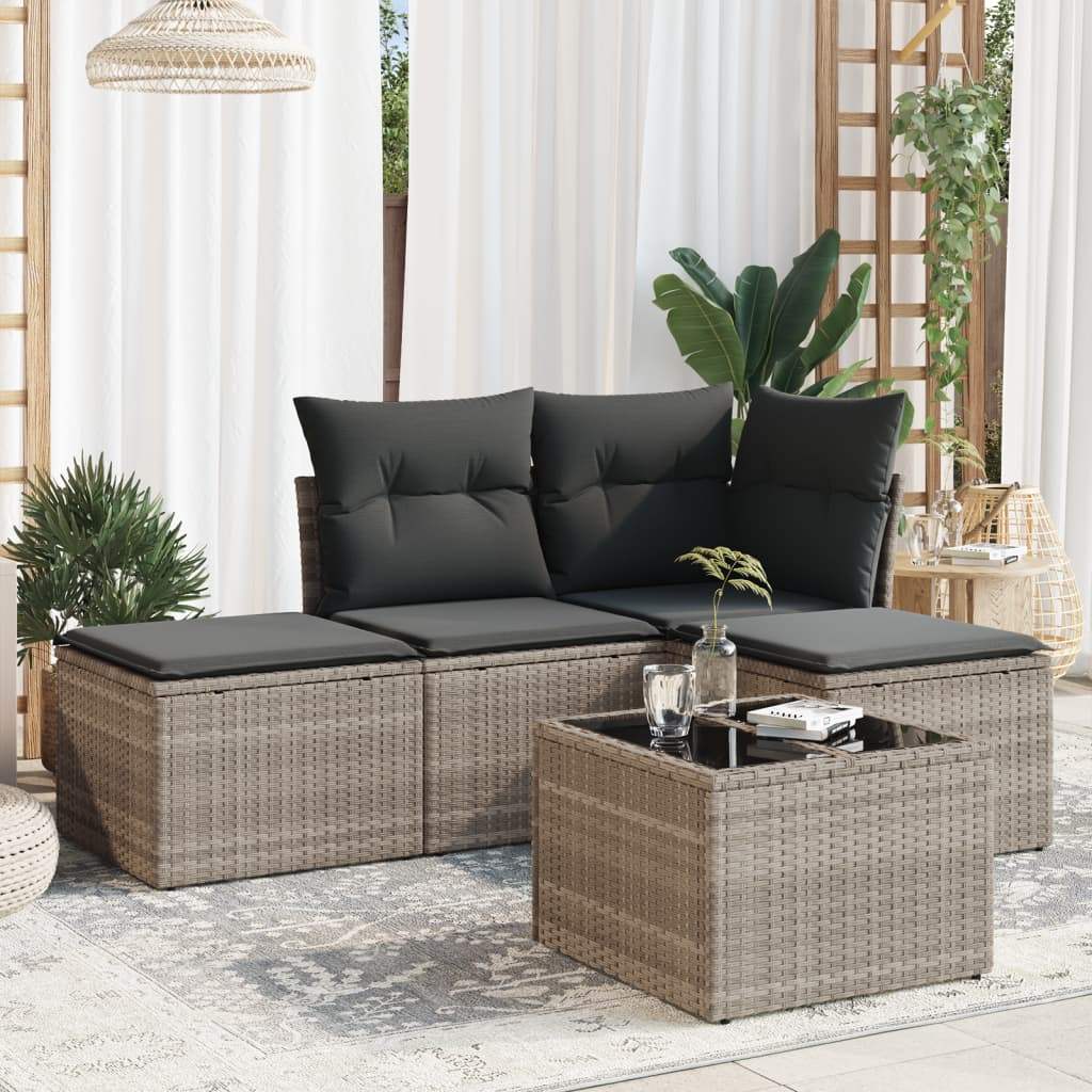 Set Divano da Giardino 5pz con Cuscini Grigio Chiaro Polyrattan - homemem39