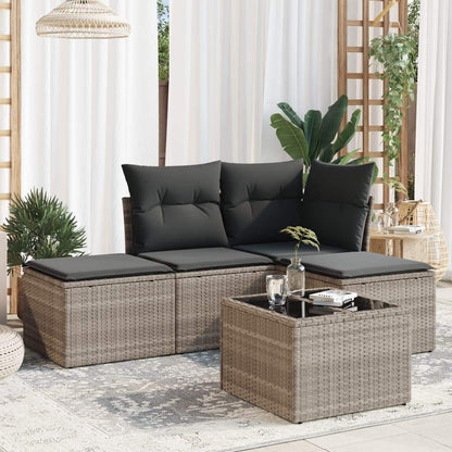 Set Divano da Giardino 5pz con Cuscini Grigio Chiaro Polyrattan - homemem39