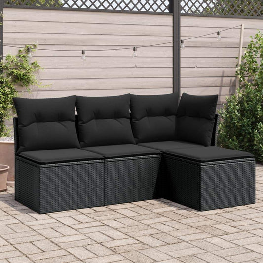 Set Divani da Giardino 4 pz con Cuscini Nero in Polyrattan - homemem39