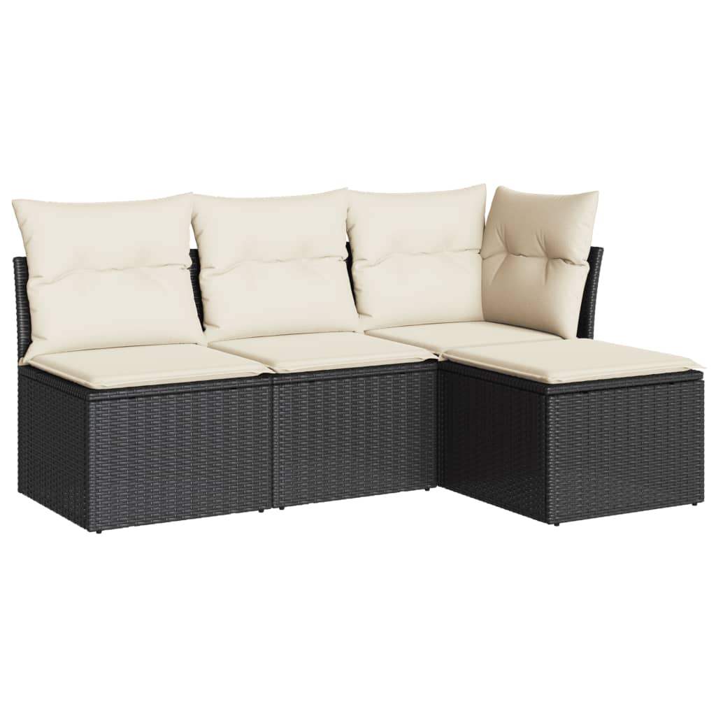 Set Divani da Giardino 4 pz con Cuscini Nero in Polyrattan - homemem39