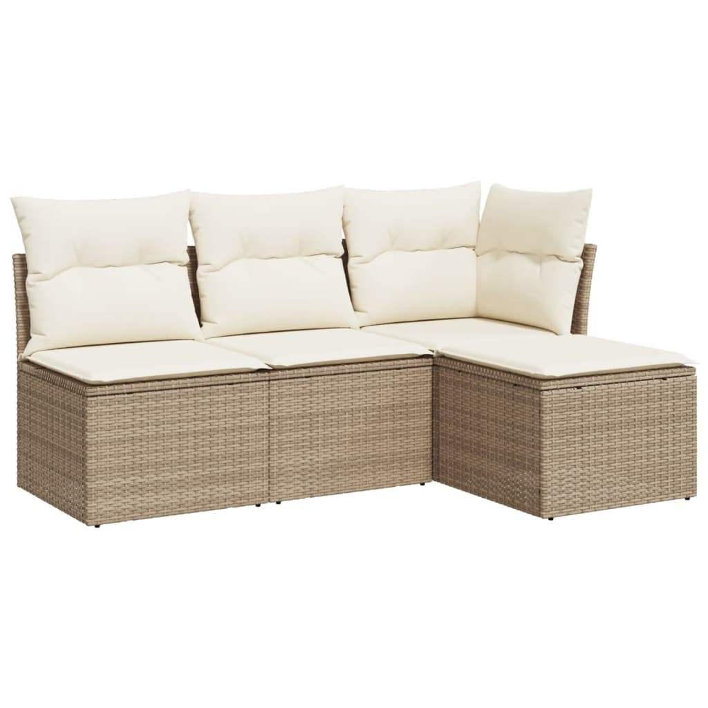Set Divano da Giardino 4 pz con Cuscini Beige in Polyrattan - homemem39