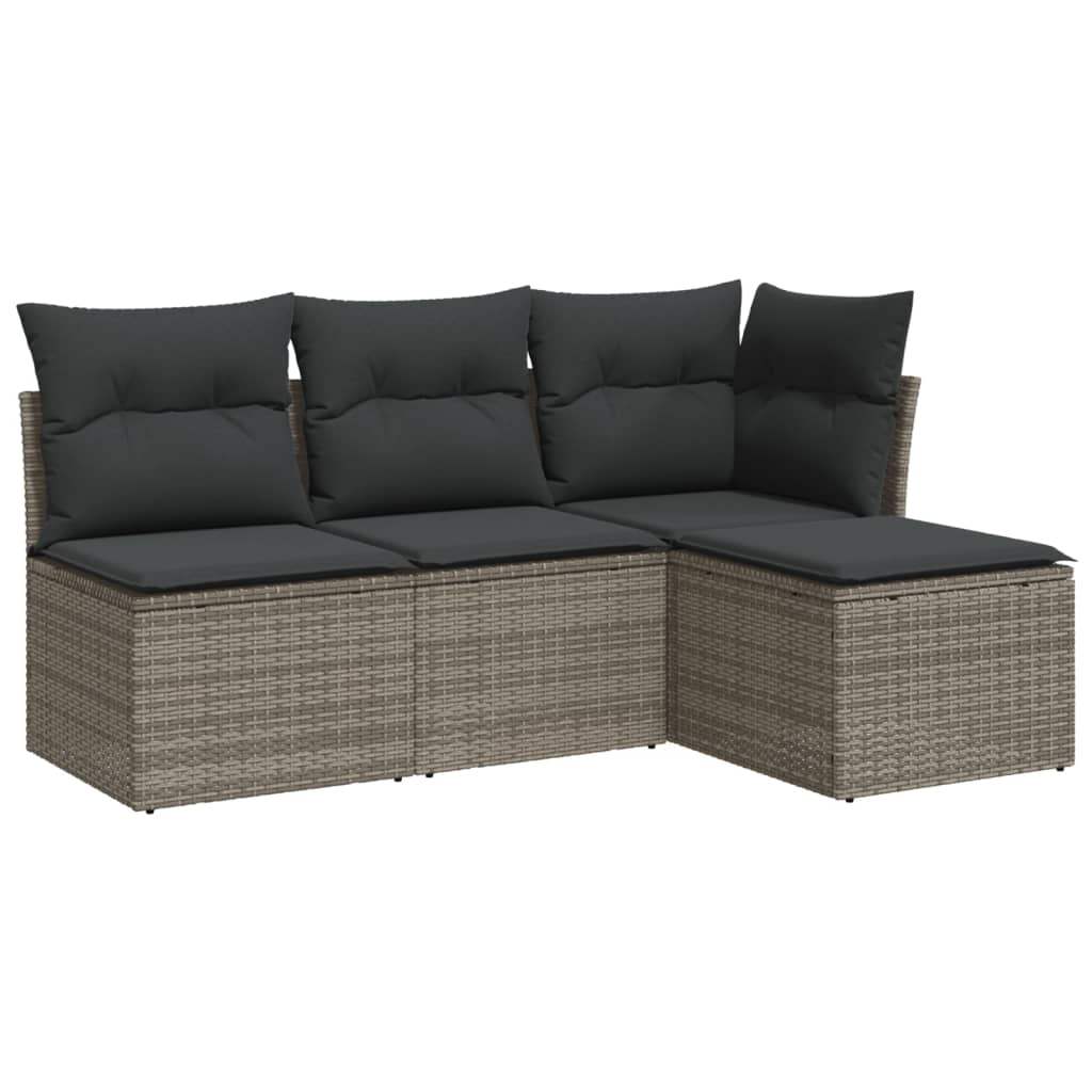 Set Divani da Giardino 4 pz con Cuscini in Polyrattan Grigio - homemem39