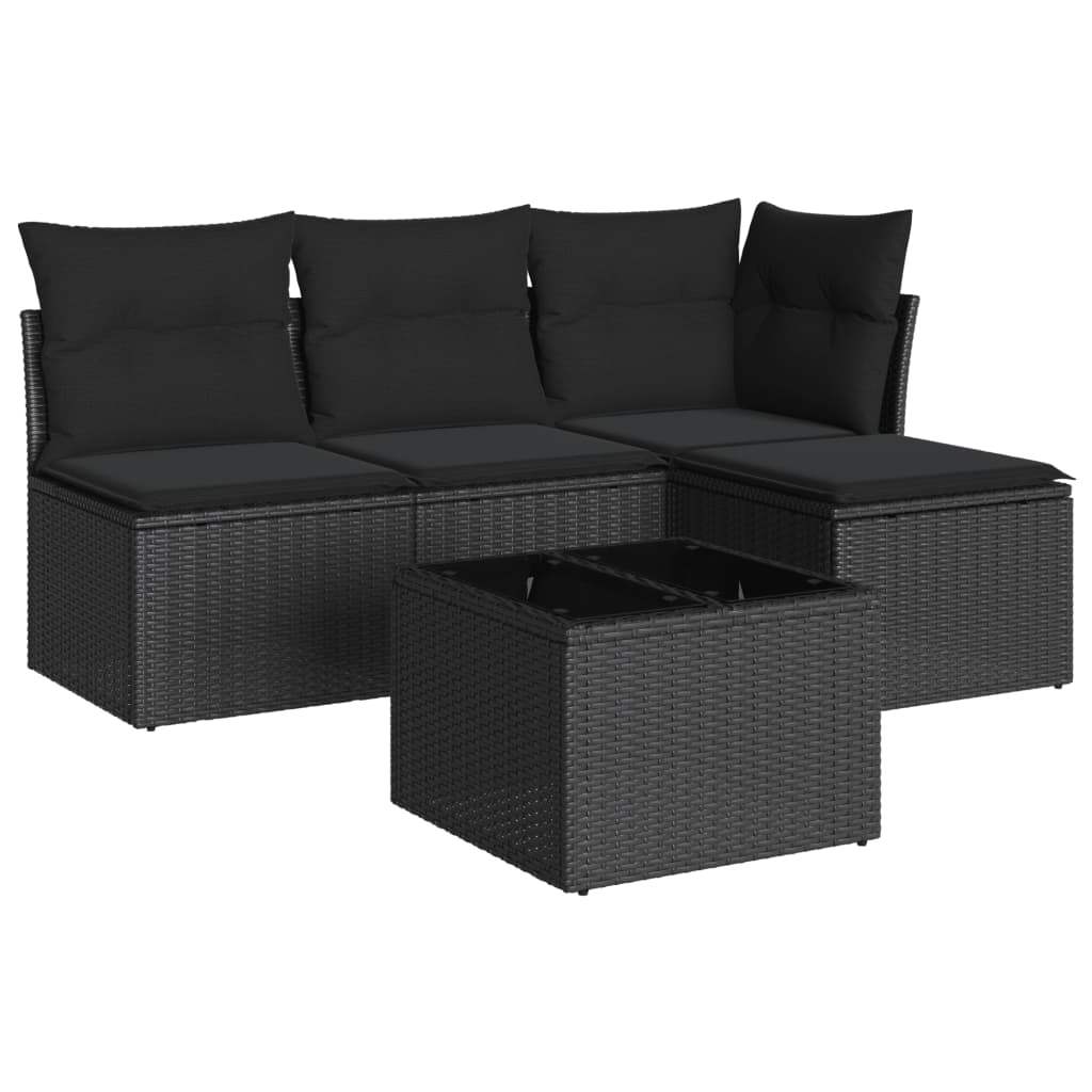 Set Divani da Giardino 5 pz con Cuscini in Polyrattan Nero - homemem39