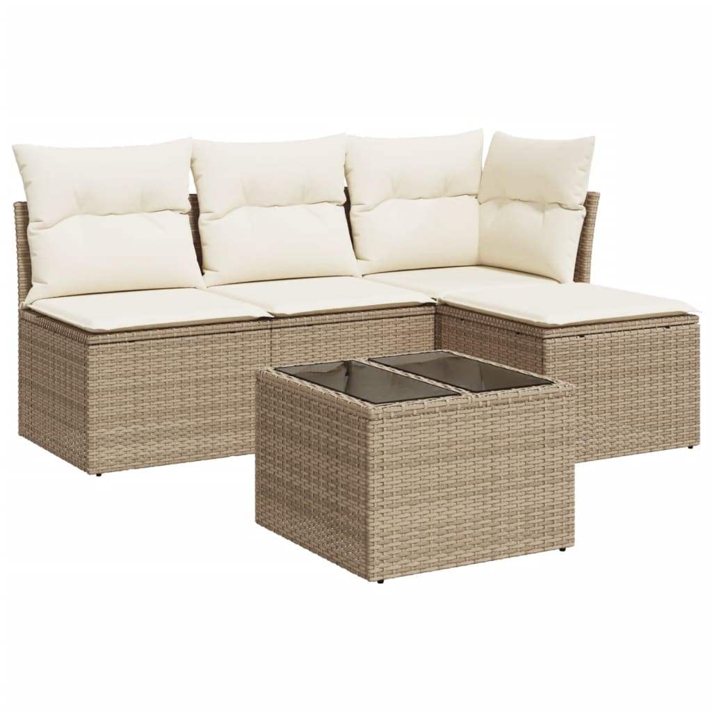 Set Divano da Giardino 5 pz con Cuscini Beige in Polyrattan - homemem39
