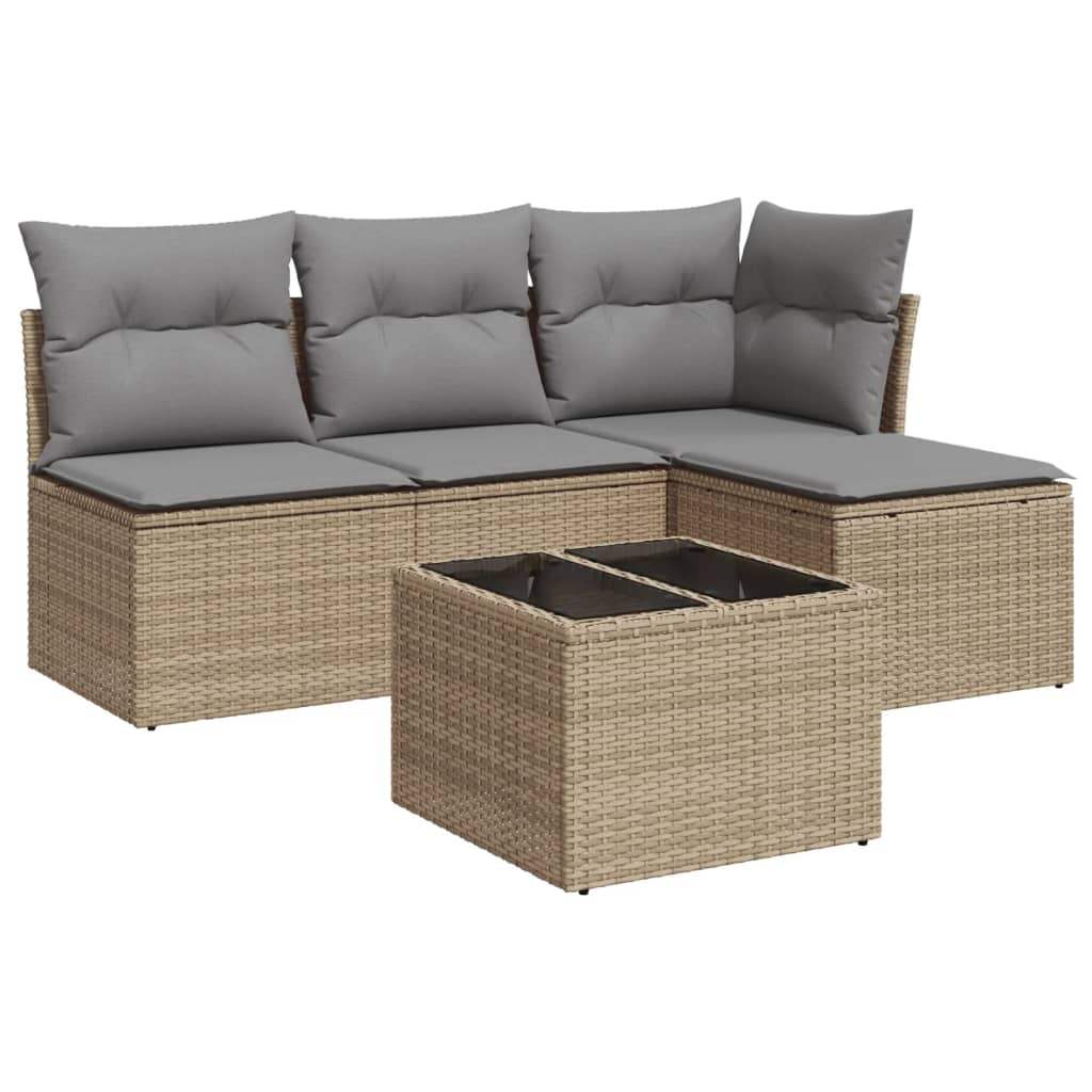 Set Divano da Giardino 5 pz con Cuscini Beige in Polyrattan - homemem39