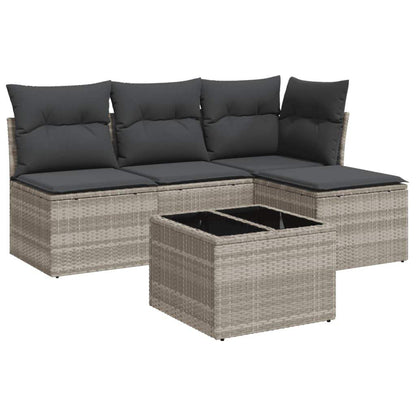 Set Divano da Giardino 5pz con Cuscini Grigio Chiaro Polyrattan - homemem39