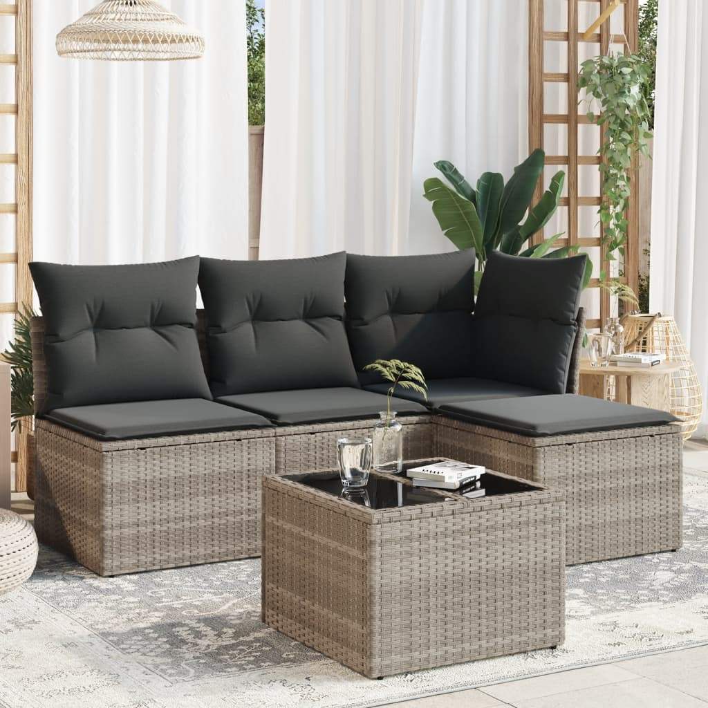 Set Divano da Giardino 5pz con Cuscini Grigio Chiaro Polyrattan - homemem39