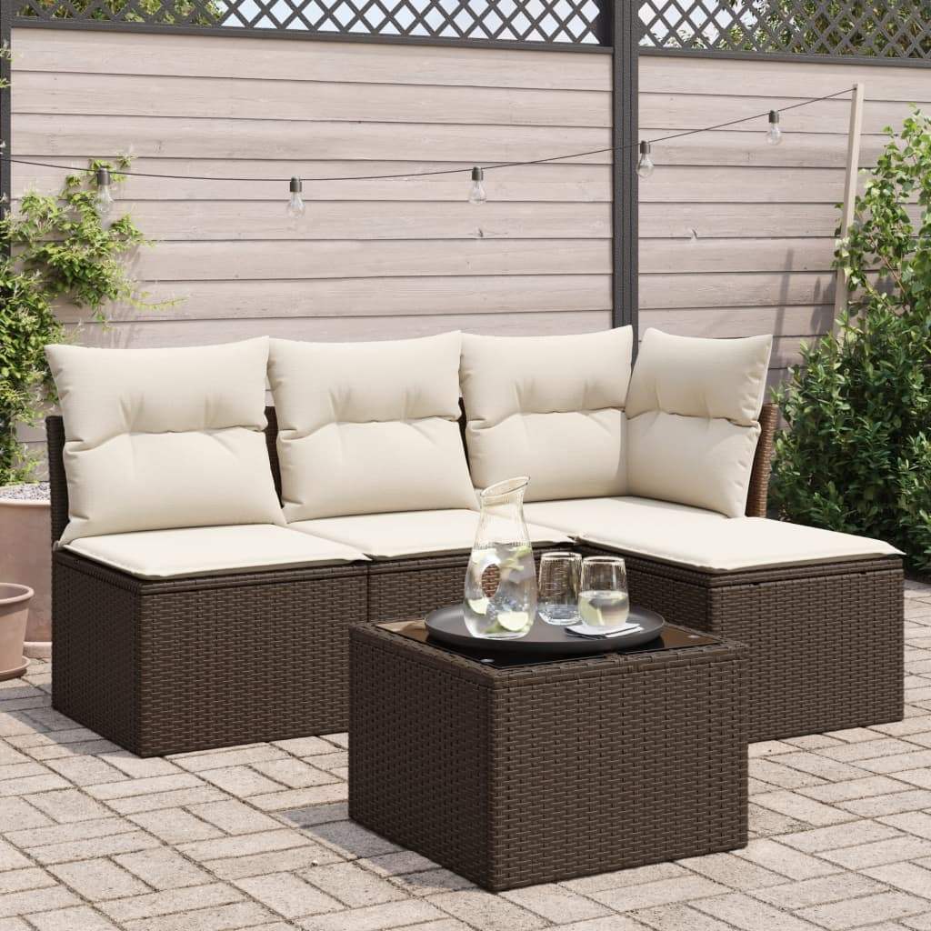 Set Divano da Giardino 5 pz con Cuscini Marrone in Polyrattan - homemem39