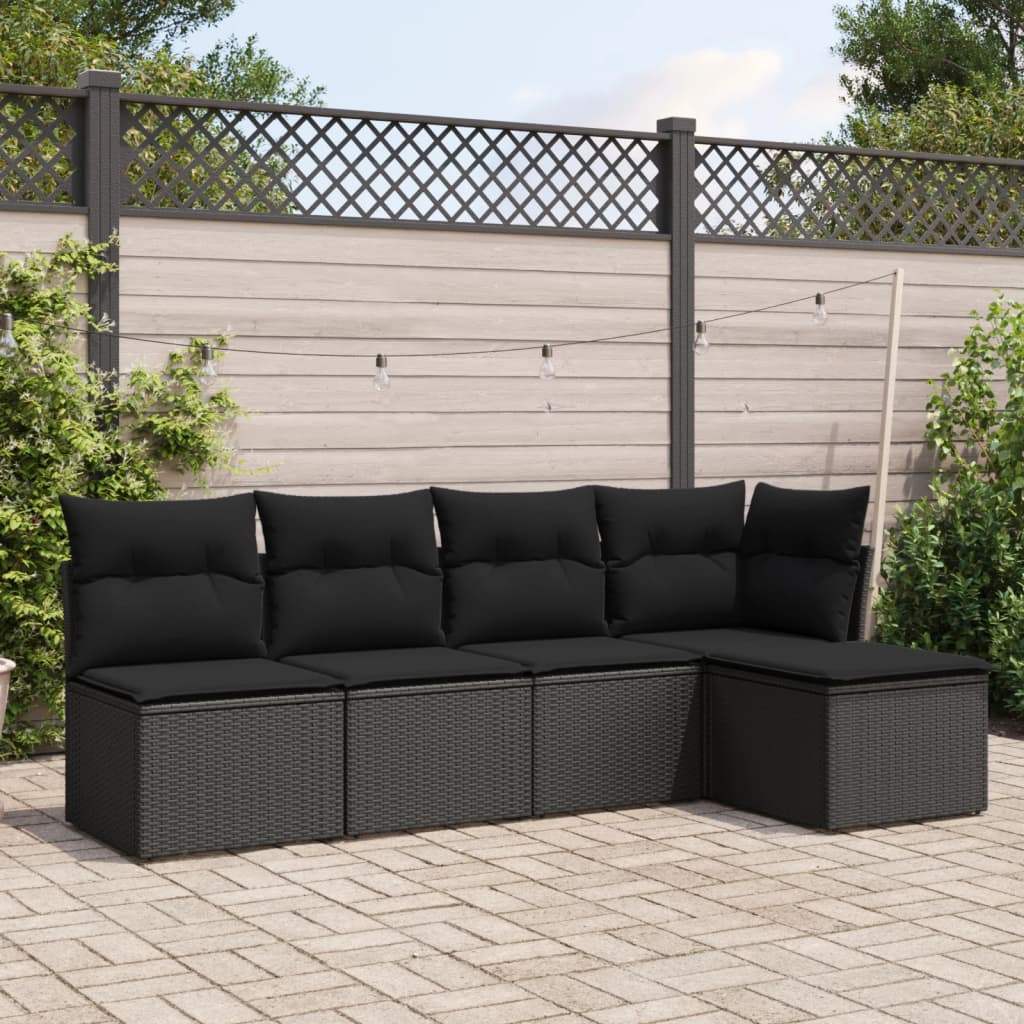 Set Divani da Giardino 5 pz con Cuscini in Polyrattan Nero - homemem39